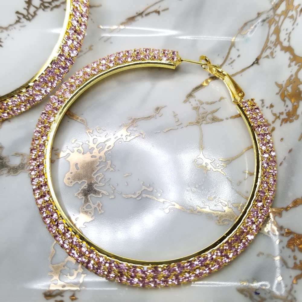 Baby Pink Rhinestone Hoops - Picture 2 of 4